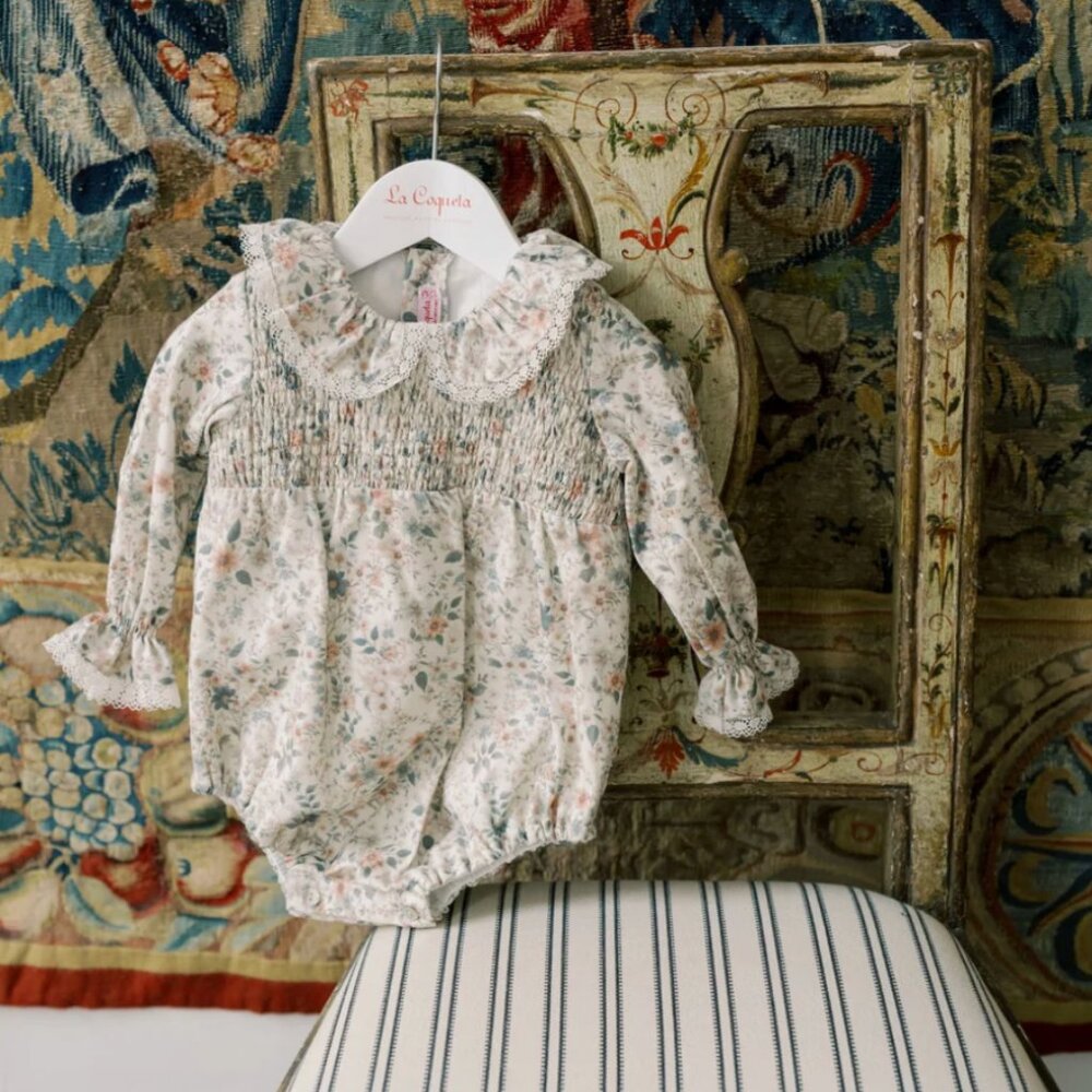 La Coqueta Ivory Floral Lorena Baby Girl Romper